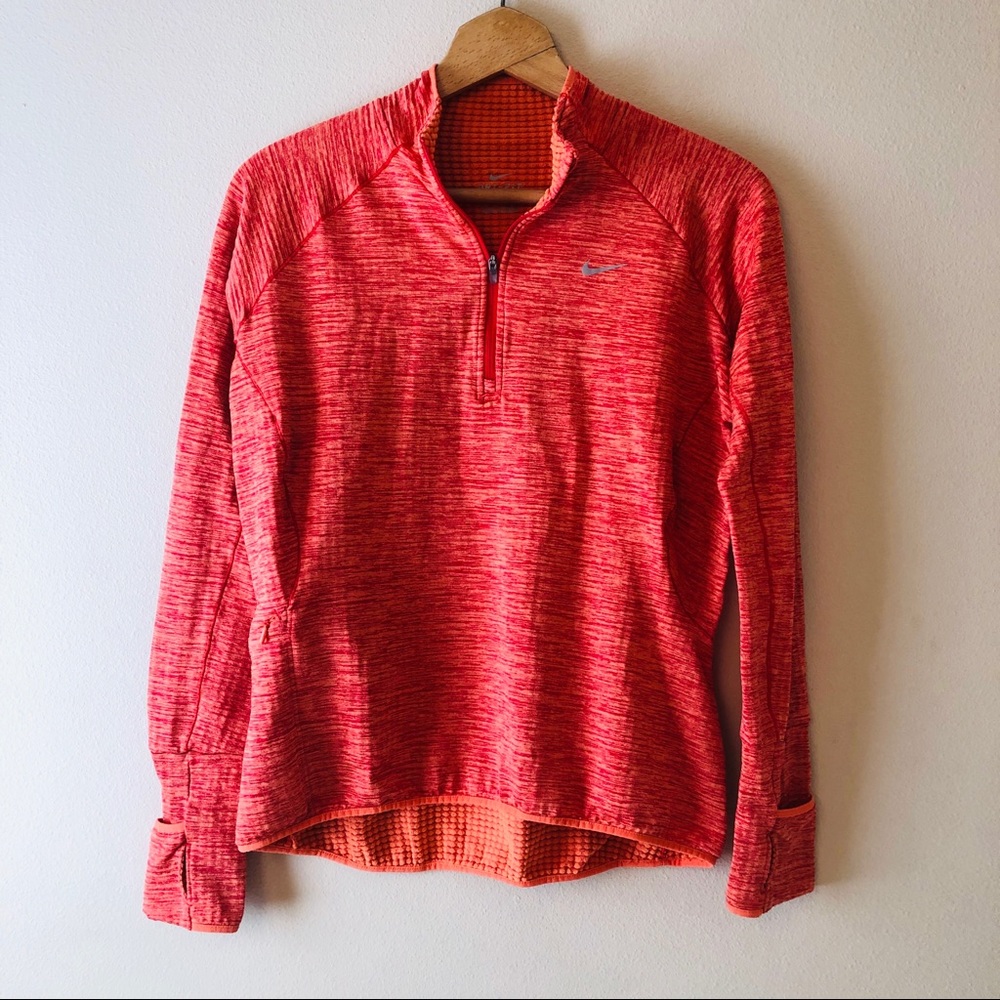 Nike Dri-Fit 1/4 Zip Orange Top w/ Thumb Holes M.